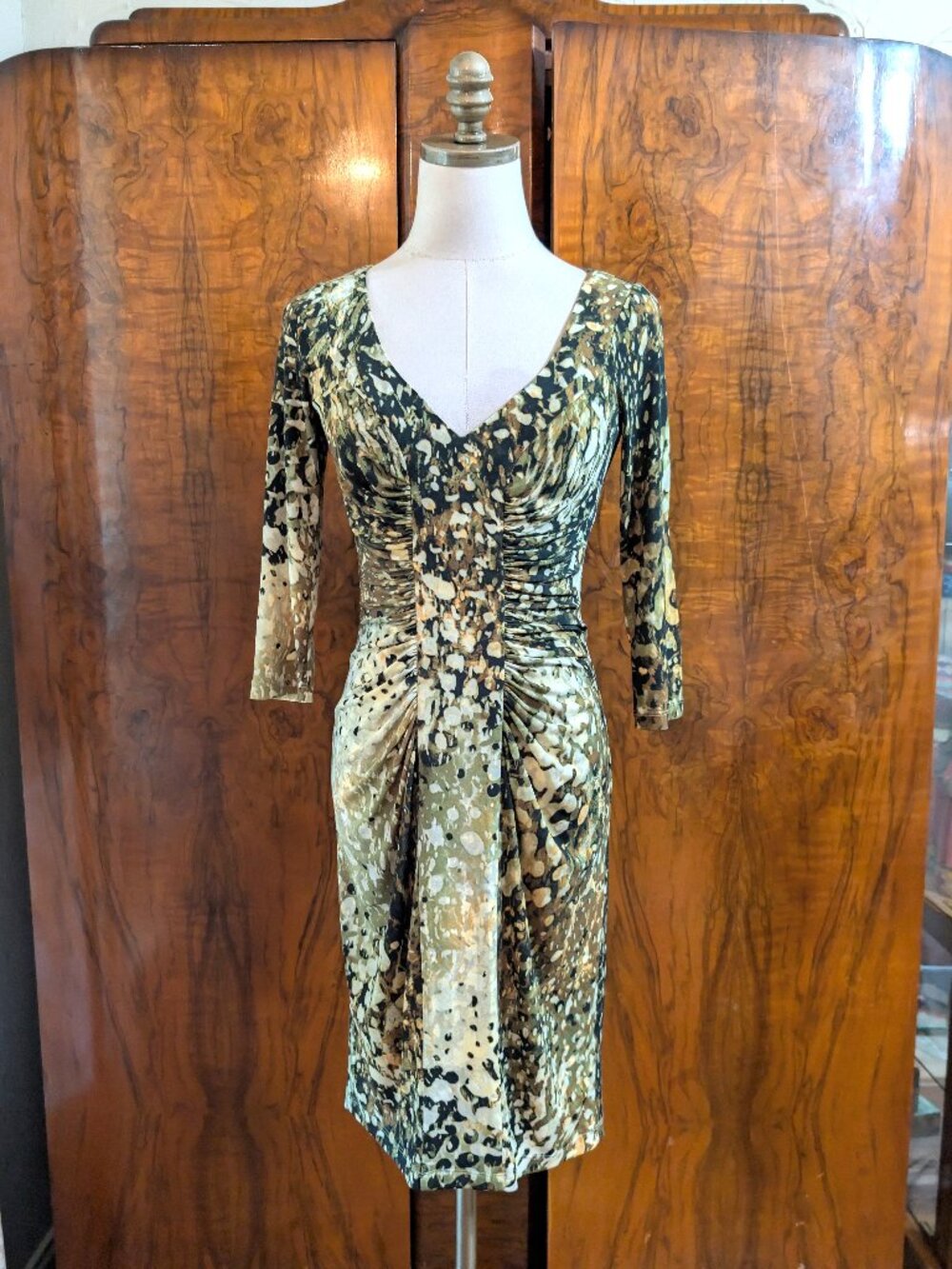 Boston Proper Ruched Wiggle Midi Dress Size 2 Green Jersey Cocktail Party